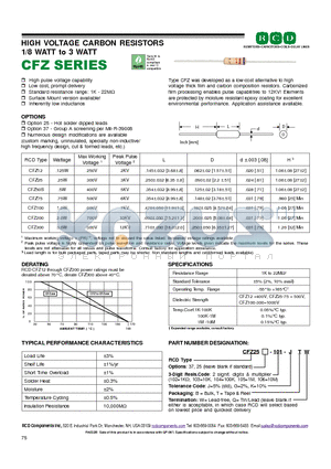 CFZ25-102-GT datasheet - HIGH VOLTAGE CARBON RESISTORS 1/8 WATT to 3 WATT