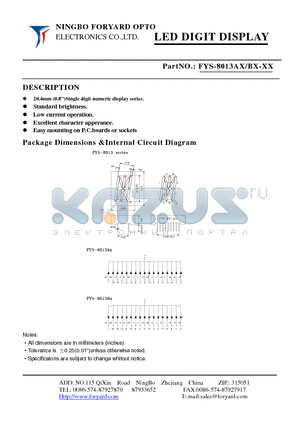 FYS-8013AX datasheet - LED DIGIT DISPLAY