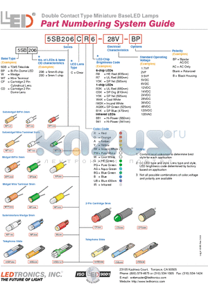 5SB206CIW2K-48V datasheet - Double Contact Type Miniature BaseLED Lamps