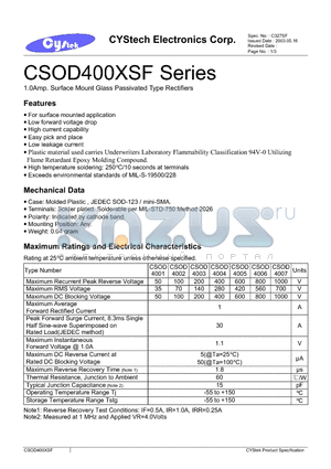 CSOD4007 datasheet - 1.0Amp. Surface Mount Glass Passivated Type Rectifiers