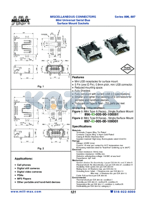 896-43-005-00-100001 datasheet - MISCELLANEOUS CONNECTORS Mini Universal Serial Bus Surface Mount Sockets