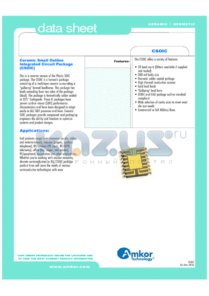 CSOIC datasheet - Ceramic Small Outline Integrated Circuit Package