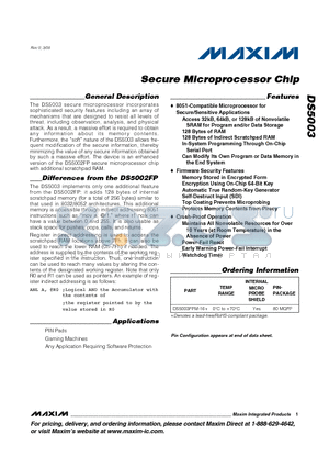DS5003 datasheet - Secure Microprocessor Chip