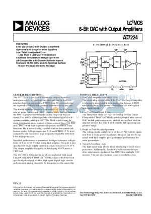 AD7224CQ datasheet - LC2MOS 8-Bit DAC with Output Amplifiers