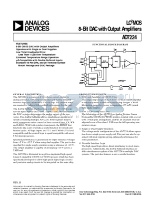 AD7224LN datasheet - LC2MOS 8-Bit DAC with Output Amplifiers