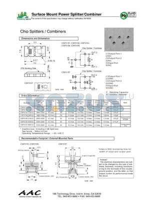 CSP3151-0900-G datasheet - Surface Mount Power Splitter/Combiner