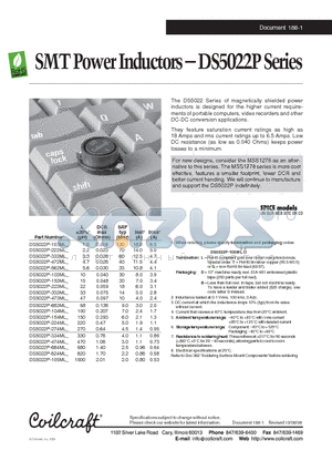 DS5022P-105ML datasheet - SMT Power Inductors