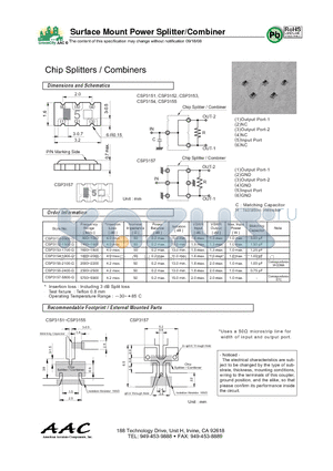 CSP3155 datasheet - Surface Mount Power Splitter/Combiner