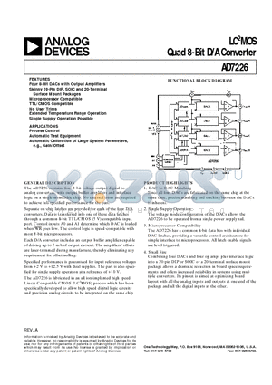 AD7226 datasheet - LC2MOS Quad 8-Bit D/A Converter