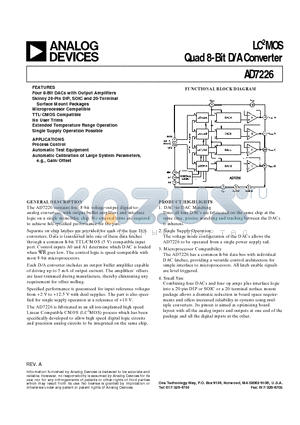AD7226KP datasheet - LC2MOS Quad 8-Bit D/A Converter