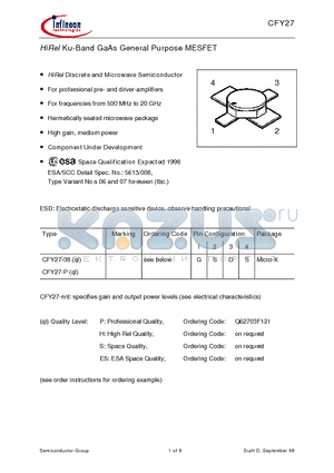 CFY27 datasheet - HiRel Ku-Band GaAs General Purpose MESFET