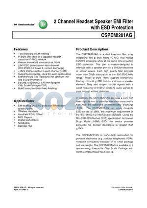 CSPEMI201AG datasheet - 2 Channel Headset Speaker EMI Filter with ESD Protection