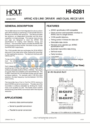 HI-8281PJT datasheet - ARINC 429 LINE DRIVER AND DUAL RECEICER