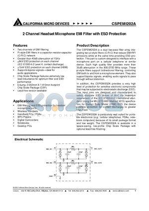 CSPEMI202A datasheet - 2 Channel Headset Microphone EMI Filter with ESD Protection