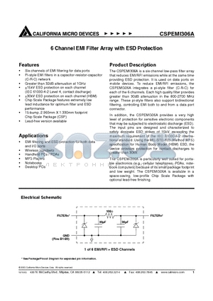 CSPEMI306A datasheet - 6 Channel EMI Filter Array with ESD Protection