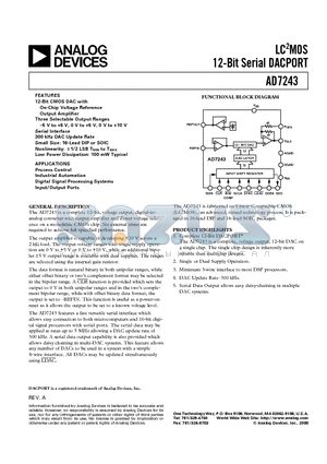 AD7243AN datasheet - LC2MOS 12-Bit Serial DACPORT