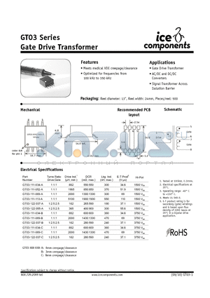 GT03-111-052-A datasheet - Gate Drive Transformer