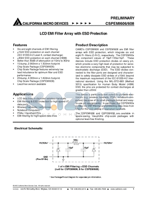 CSPEMI608 datasheet - LCD EMI Filter Array with ESD Protection