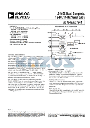 AD7242JR datasheet - LC2MOS Dual, Complete, 12-Bit/14-Bit Serial DACs