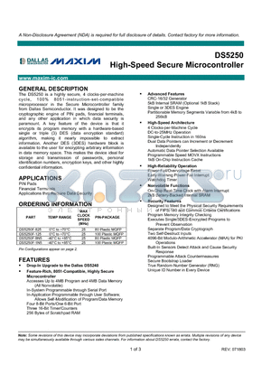 DS5250 datasheet - High-Speed Secure Microcontroller