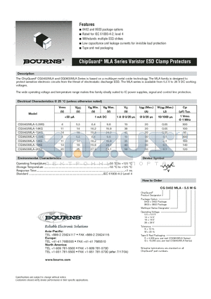 CG0603MLA-18MG datasheet - MLA Series Varistor ESD Clamp Protectors