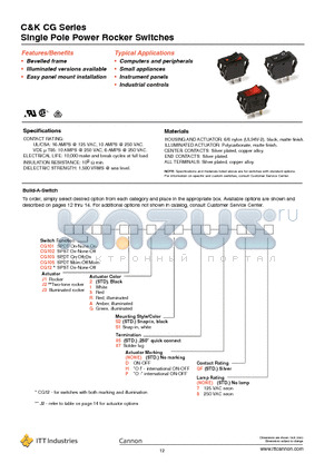 CG101J11S105DQ8 datasheet - Single Pole Power Rocker Switches