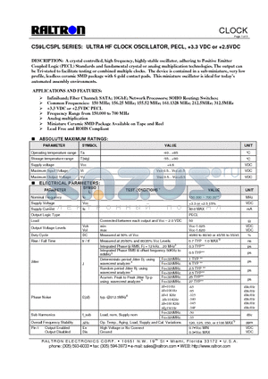 CSPLARH datasheet - ULTRA HF CLOCK OSCILLATOR, PECL, 3.3 VDC or 2.5VDC