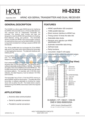 HI-8282CM-01 datasheet - ARINC 429 SERIAL TRANSMITTER AND DUAL RECEIVER