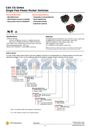CG101J11S105HQ7 datasheet - Single Pole Power Rocker Switches