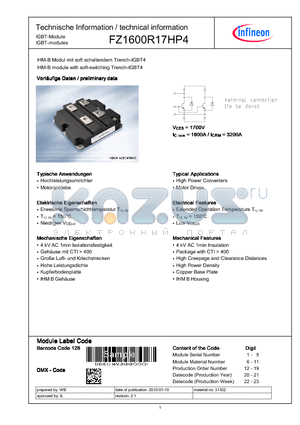 FZ1600R17HP4 datasheet - IHM-B module with soft-switching Trench-IGBT4