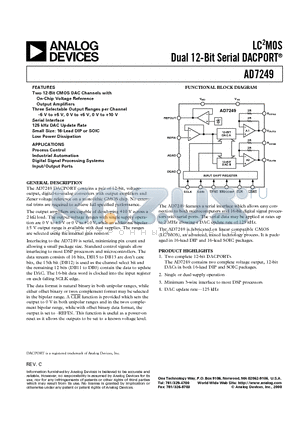 AD7249AN datasheet - LC2MOS Dual 12-Bit Serial DACPORT