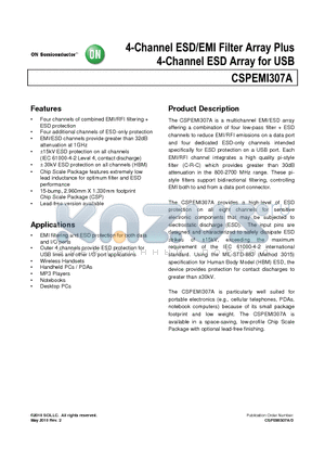 CSPEMI307A datasheet - 4-Channel ESD/EMI Filter Array Plus 4-Channel ESD Array for USB