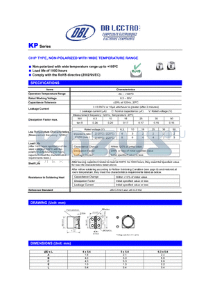 KP1H100KS datasheet - CHIP TYPE, NON-POLARIZED WITH WIDE TEMPERATURE RANGE