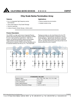 CSPST08-510J datasheet - CHIP SCALE SERIES TERMINATION ARRAY