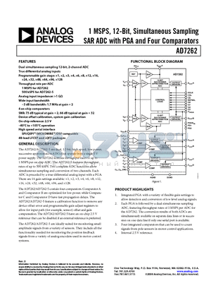 AD7262BSTZ-5-RL7 datasheet - 1 MSPS, 12-Bit, Simultaneous Sampling SAR ADC with PGA and Four Comparators