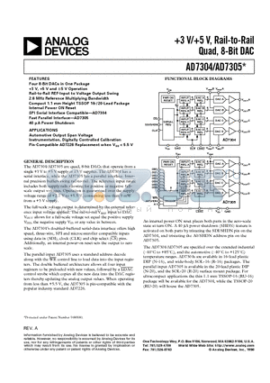 AD7304 datasheet - 3 V/5 V, Rail-to-Rail Quad, 8-Bit DAC