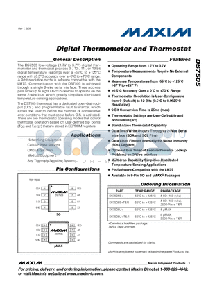 DS7505 datasheet - Digital Thermometer and Thermostat