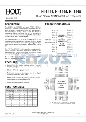 HI-8444PSI-10 datasheet - Quad / Octal ARINC 429 Line Receivers