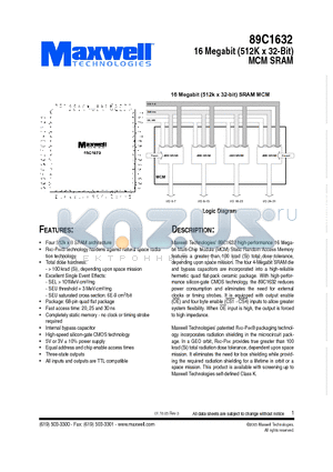 89C1632RPQE-20 datasheet - 16 Megabit (512K x 32-Bit) MCM SRAM