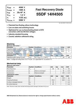 5SDF14H4505 datasheet - Fast Recovery Diode