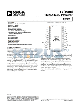 AD7306 datasheet - 5 V Powered RS-232/RS-422 Transceiver
