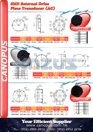 CSPT1706 datasheet - SMD External Drive Piezo Transducer (AC)