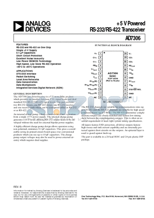 AD7306AN datasheet - 5 V Powered RS-232/RS-422 Transceiver