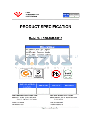 CSQ-2841 datasheet - 0.28 Inch Quad Digit Display