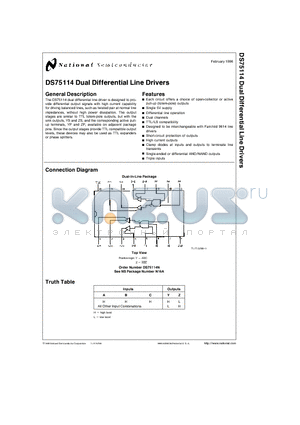 DS75114 datasheet - Dual Differential Line Drivers