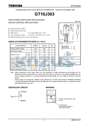 GT10J303 datasheet - SILICON N CHANNEL IGBT HIGH POWER SWITCHING APPLICATIONS