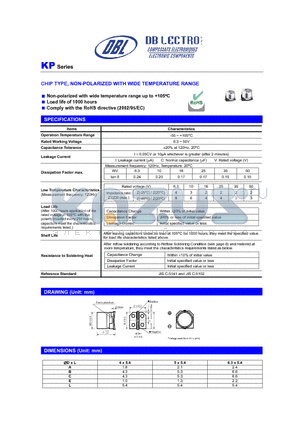 KP1J100LS datasheet - CHIP TYPE, NON-POLARIZED WITH WIDE TEMPERATURE RANGE