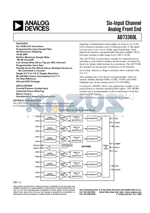 AD73360LAR datasheet - Six-Input Channel Analog Front End