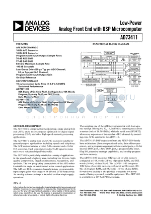 AD73411 datasheet - Low-Power Analog Front End with DSP Microcomputer