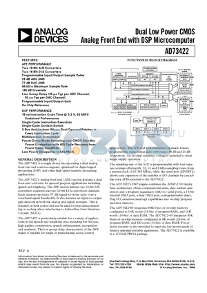 AD73422BB-40 datasheet - Dual Low Power CMOS Analog Front End with DSP Microcomputer